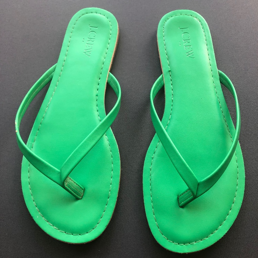 J.Crew GREEN easy summer leather flats SZ 6